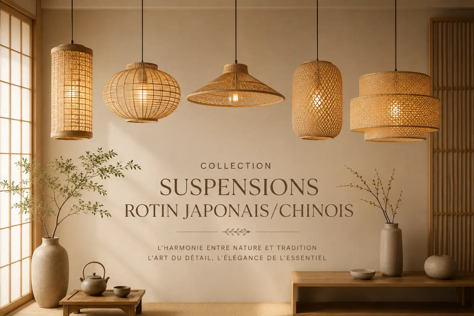 Suspension rotin Japonais/Chinois