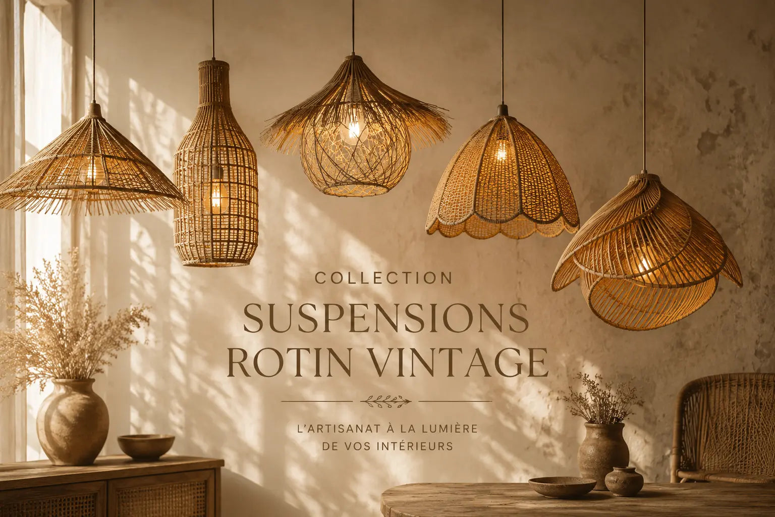 Suspension rotin vintage