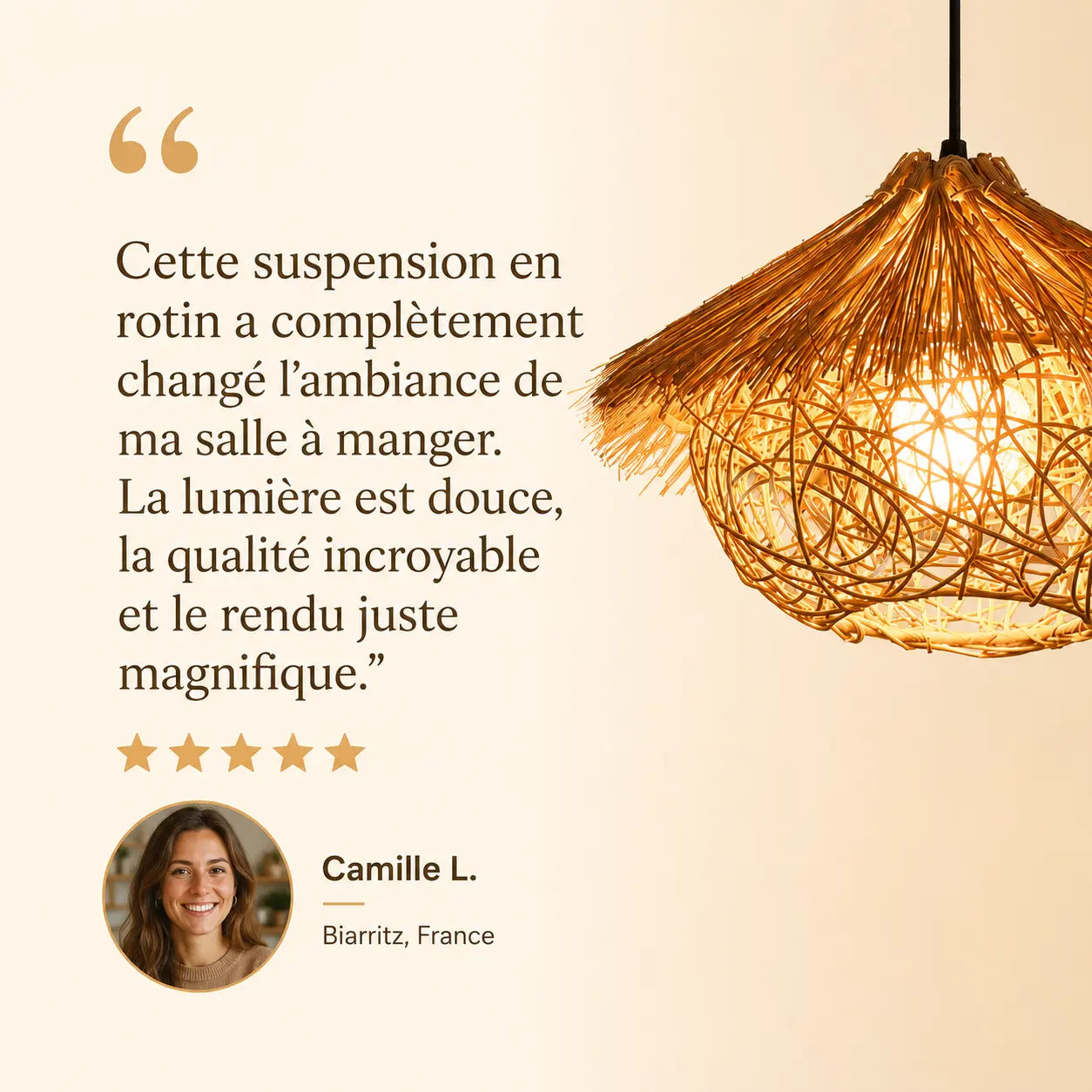Lustre En Rotin Tressé Vintage