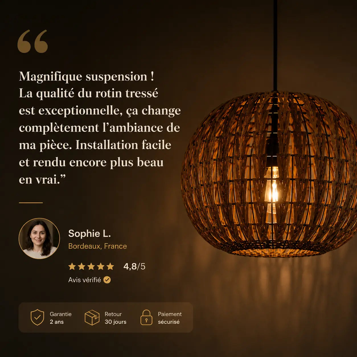 Suspension Rotin Rond Rustique