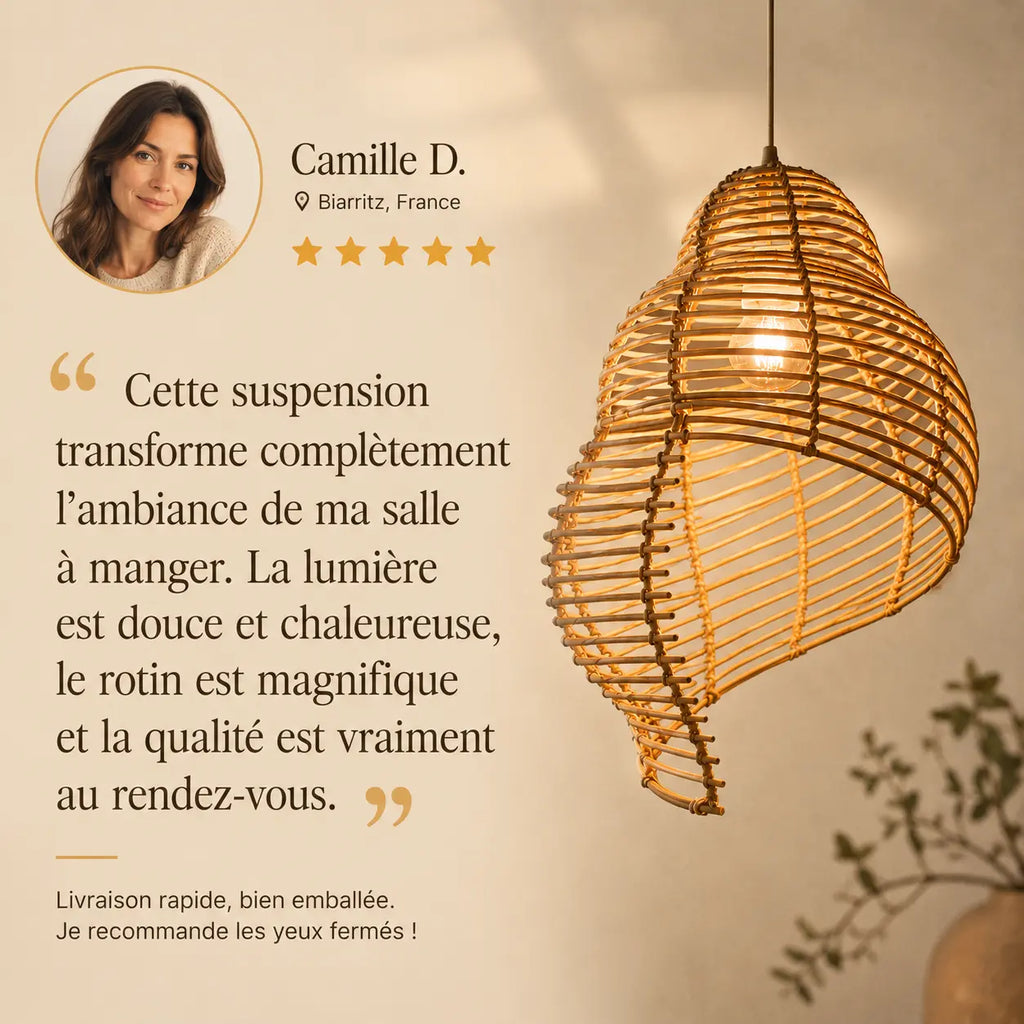 Lustre En Rotin Coquillage Led Créatif