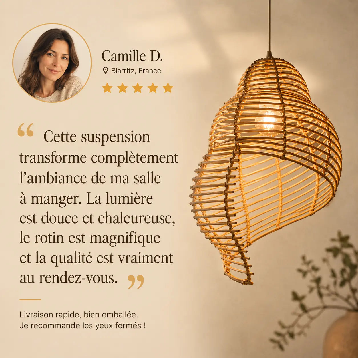 Lustre En Rotin Coquillage Led Créatif