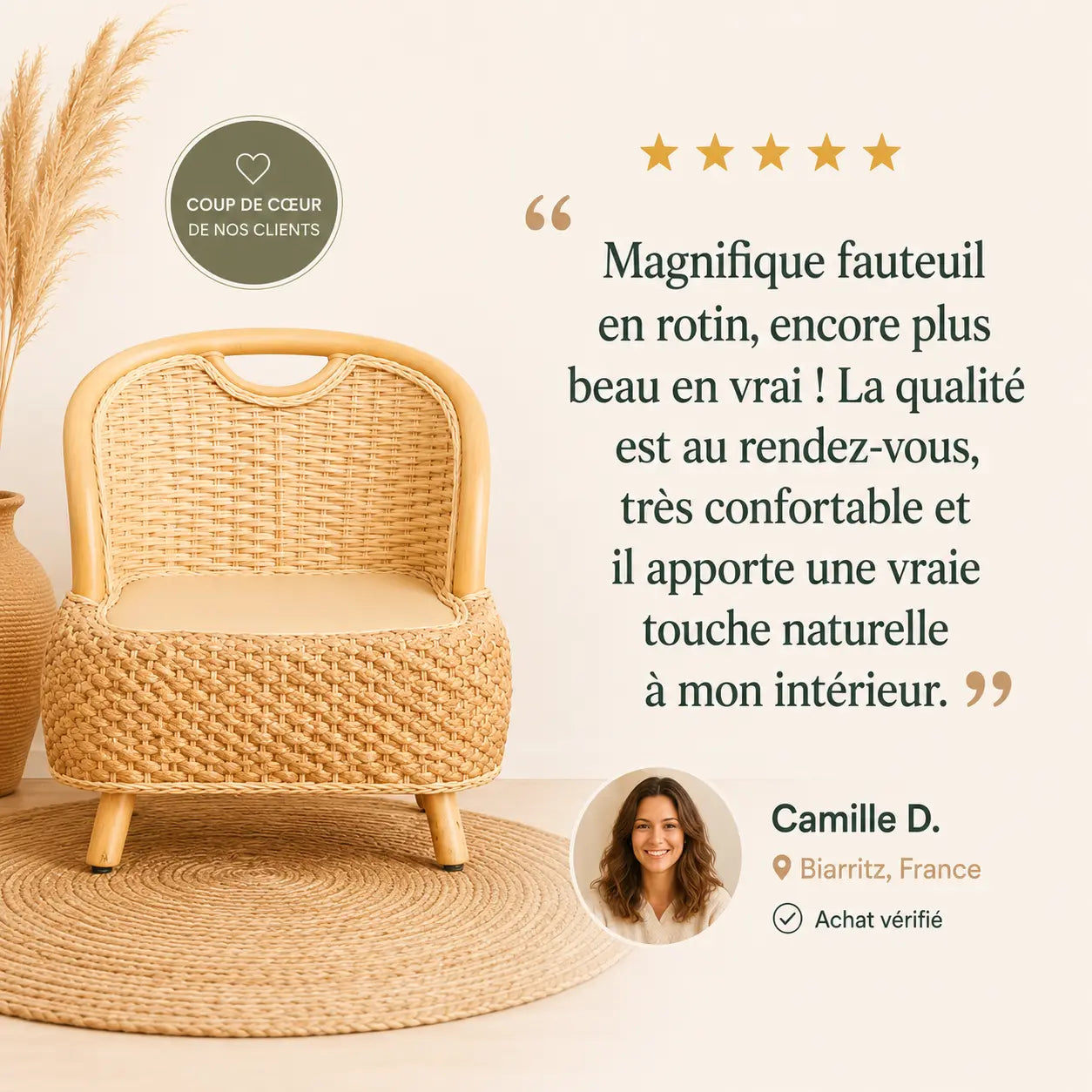 Fauteuil En Rotin Naturel Tressé Japonais Beige