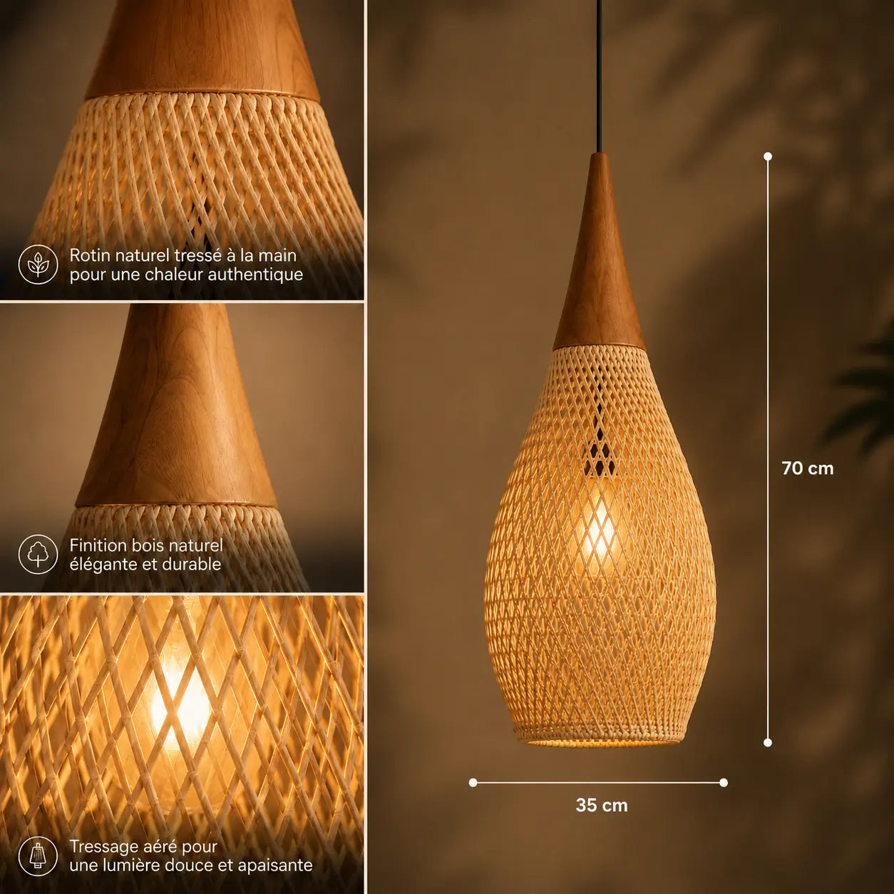 Suspension Rotin Luminaire Lustre