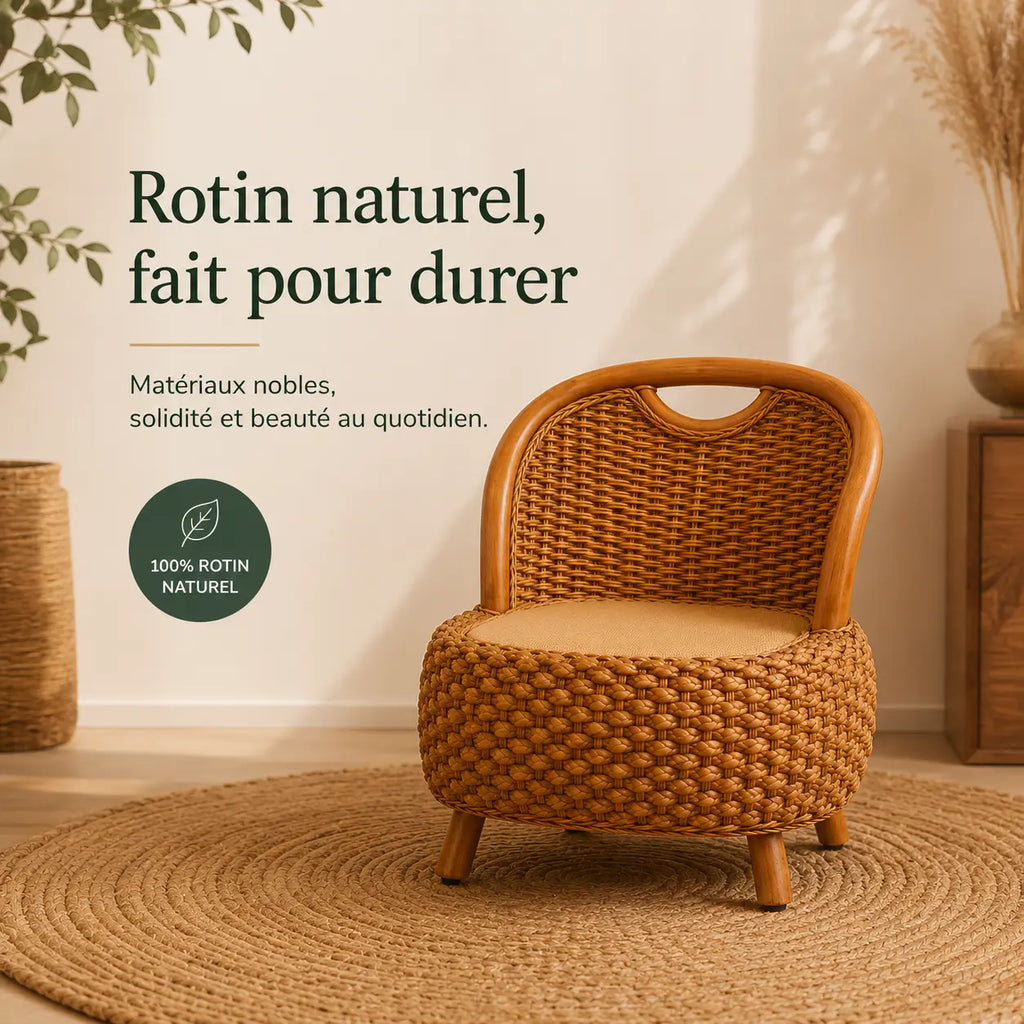 Fauteuil En Rotin Naturel Tressé Japonais Marron