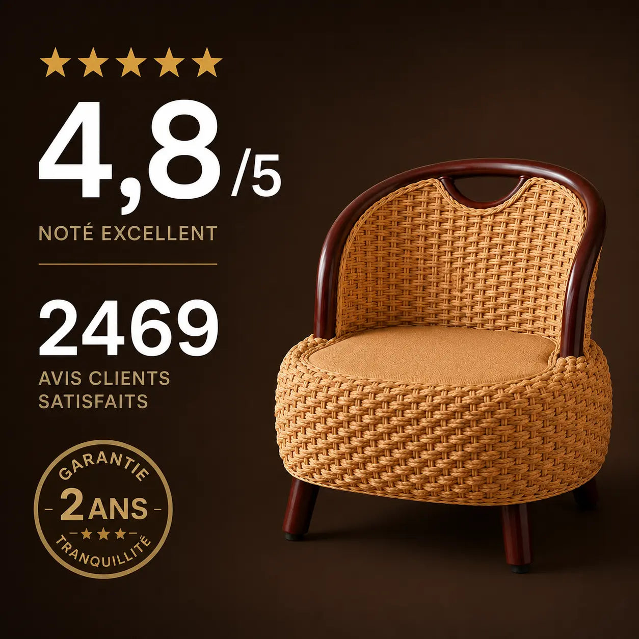 Fauteuil En Rotin Naturel Tressé Japonais Marron/Beige