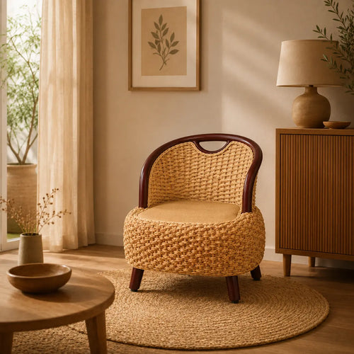 Fauteuil En Rotin Naturel Tressé Japonais Marron/Beige