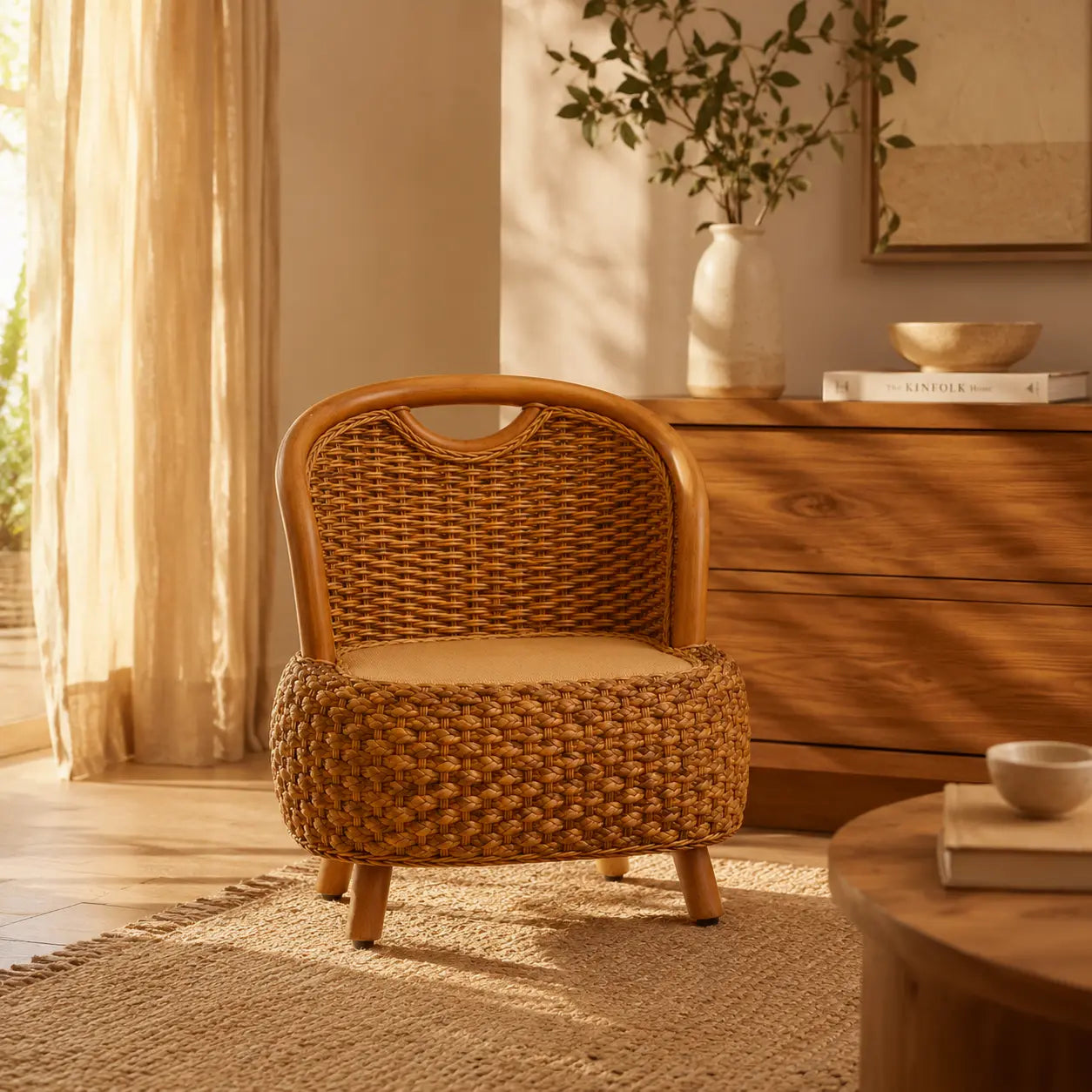 Fauteuil En Rotin Naturel Tressé Japonais Marron