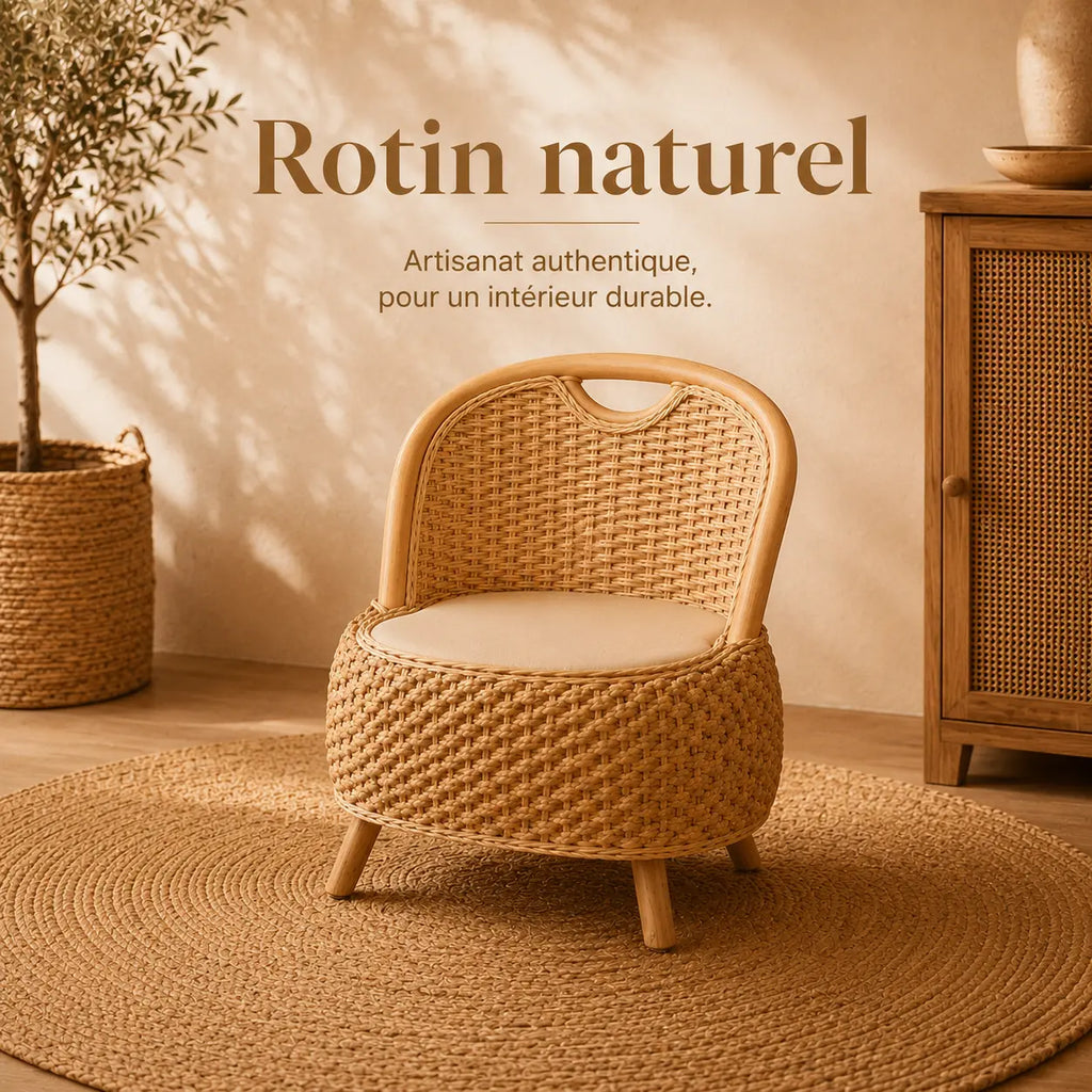 Fauteuil En Rotin Naturel Tressé Japonais Beige