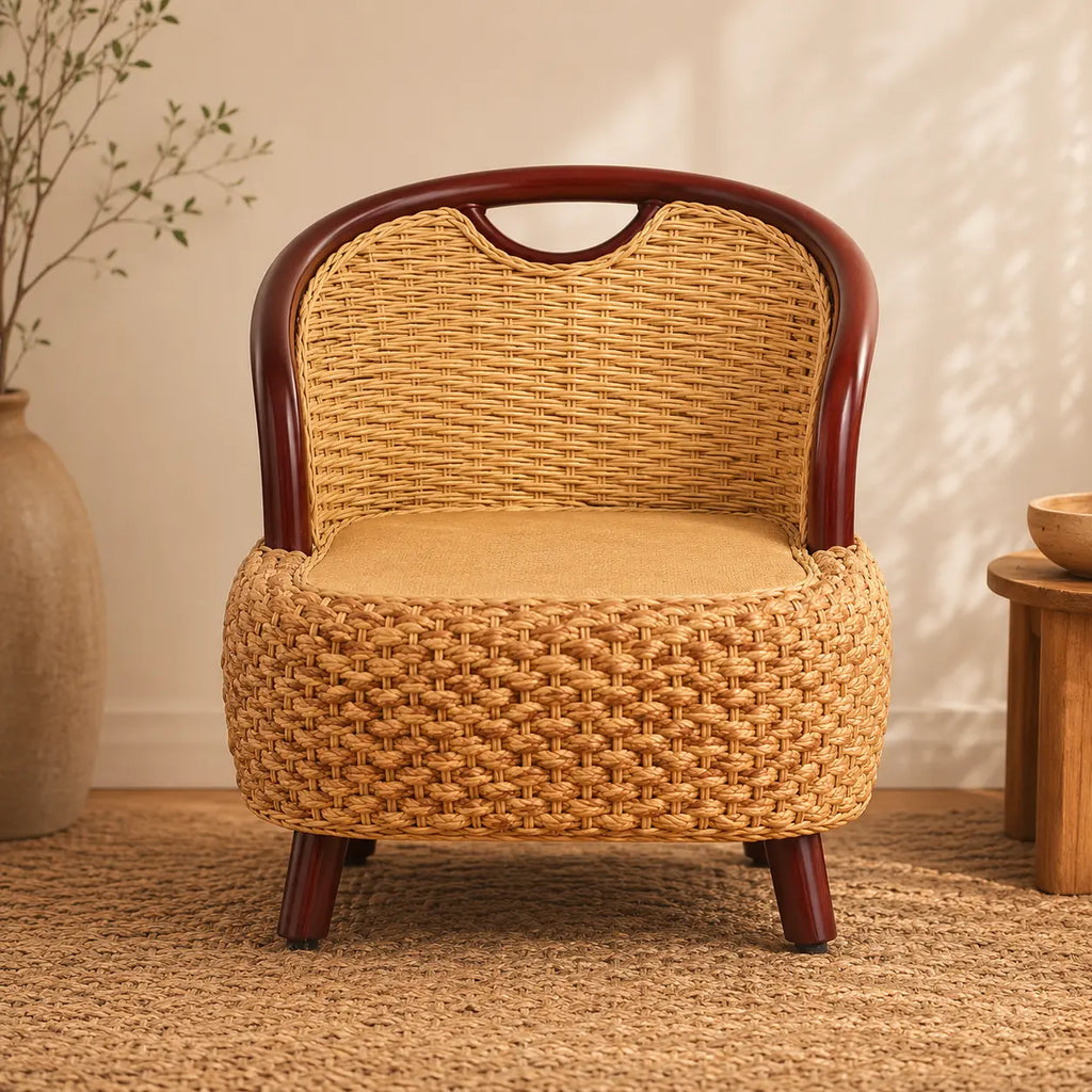 Fauteuil En Rotin Naturel Tressé Japonais Marron/Beige