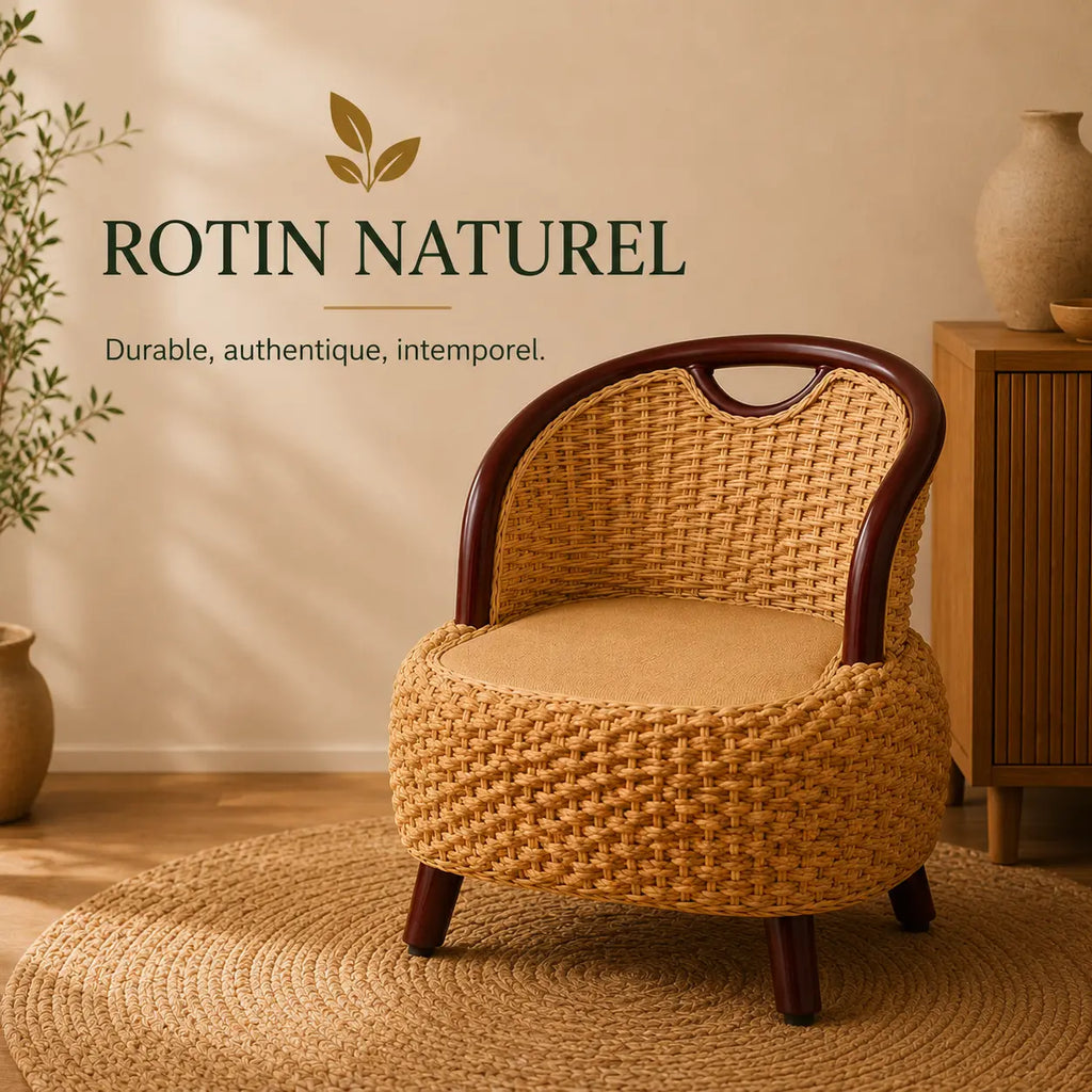 Fauteuil En Rotin Naturel Tressé Japonais Marron/Beige
