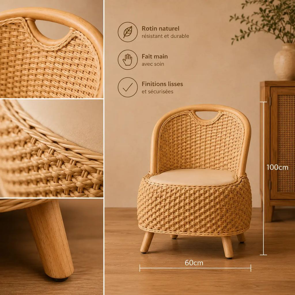 Fauteuil En Rotin Naturel Tressé Japonais Beige