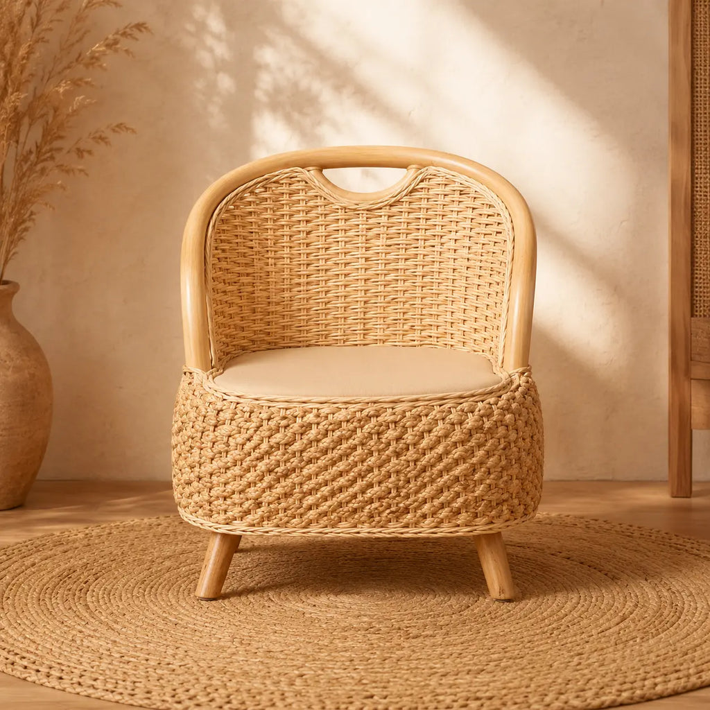 Fauteuil En Rotin Naturel Tressé Japonais Beige