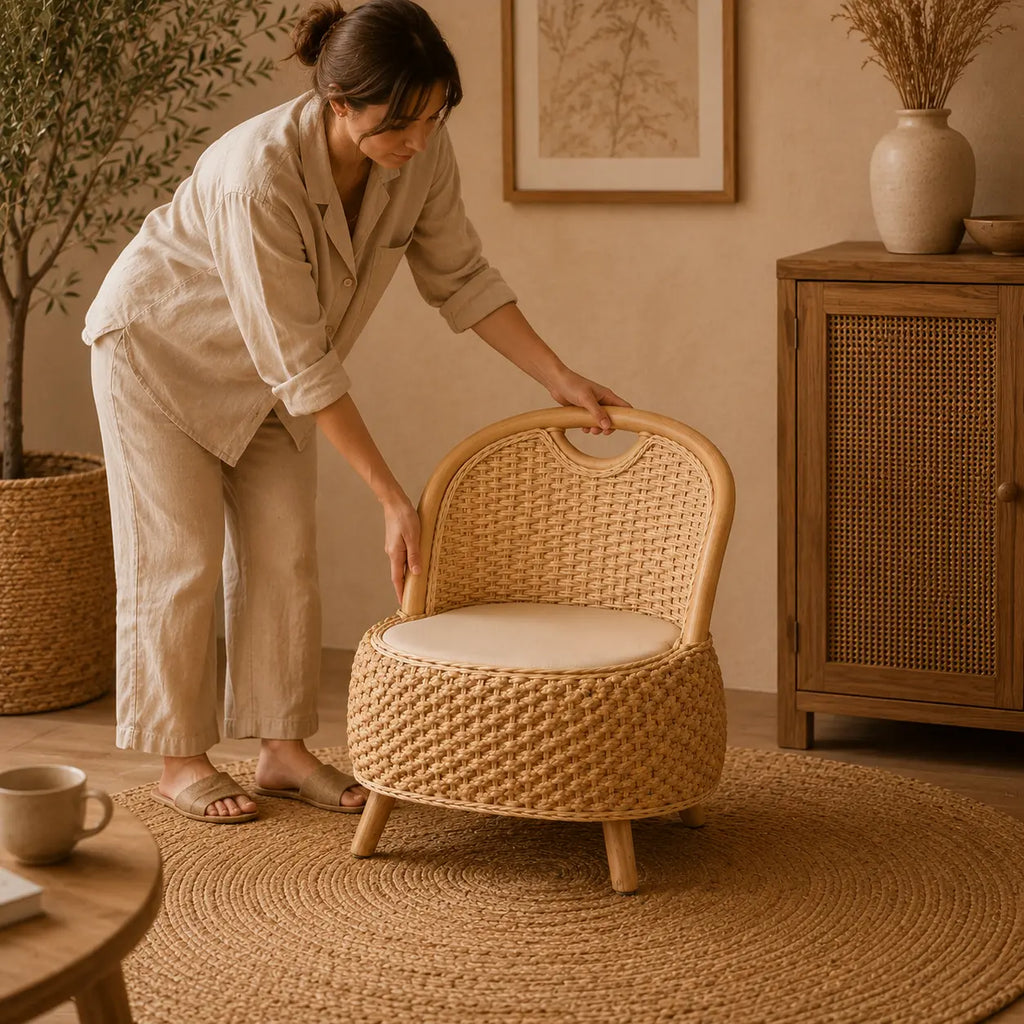 Fauteuil En Rotin Naturel Tressé Japonais Beige