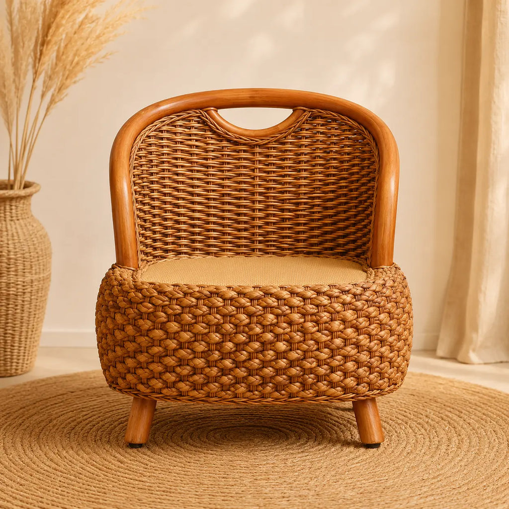 Fauteuil En Rotin Naturel Tressé Japonais Marron