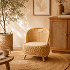 Fauteuil En Rotin Naturel Tressé Japonais Beige