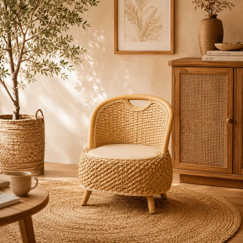Fauteuil En Rotin Naturel Tressé Japonais Beige