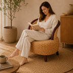 Fauteuil En Rotin Naturel Tressé Japonais Marron/Beige