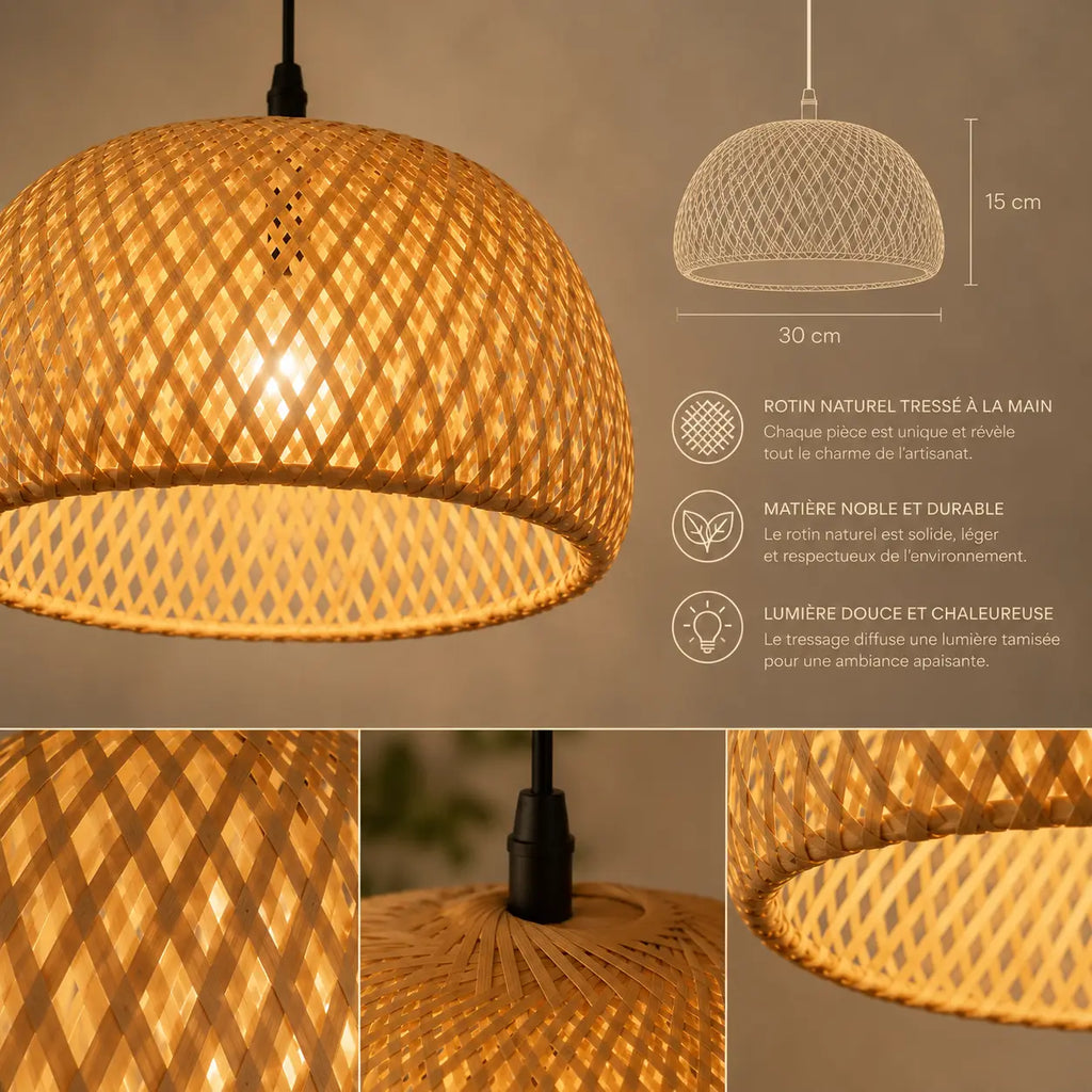 Abat Jour En Rotin Naturel Led