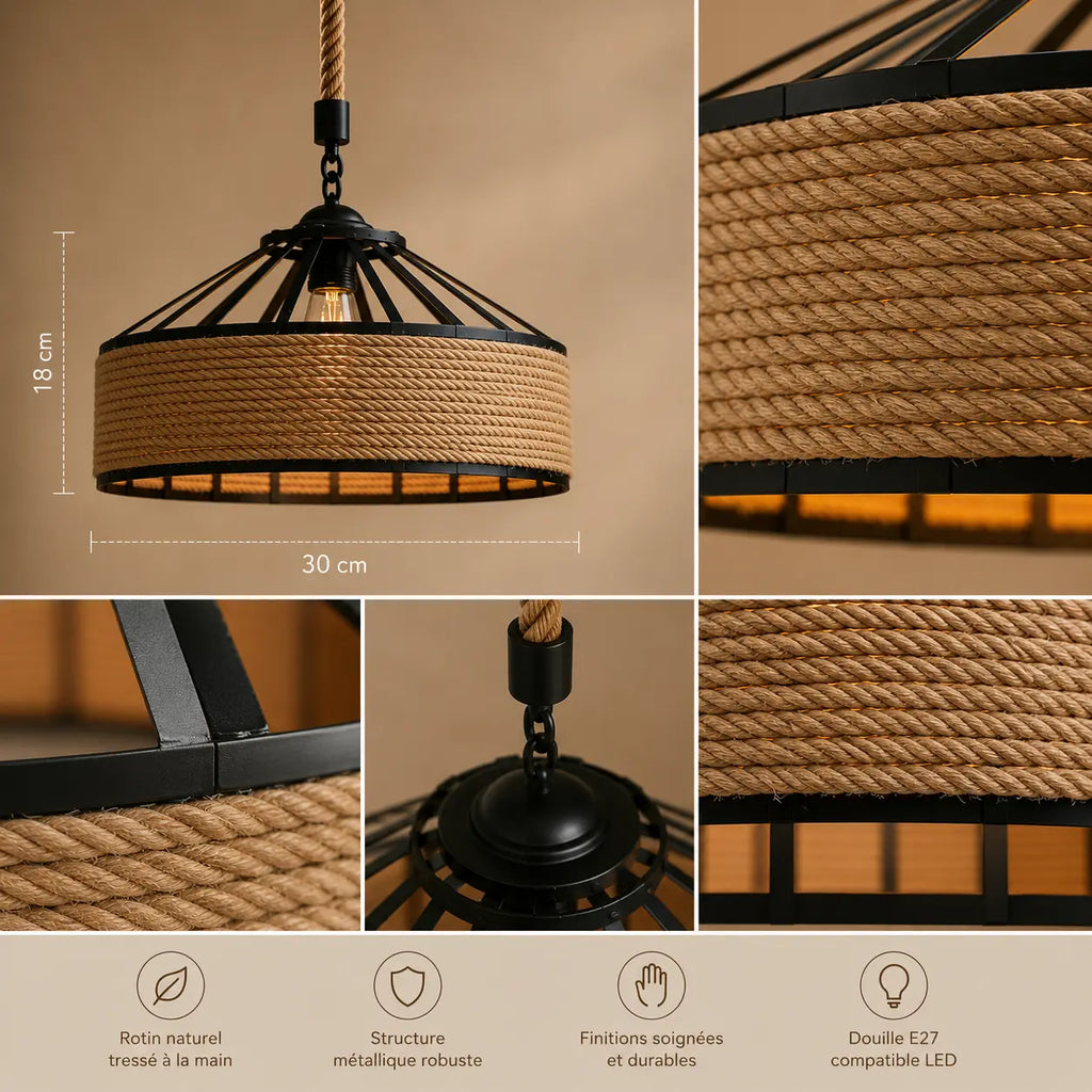 Plafonnier Rotin Style Industriel