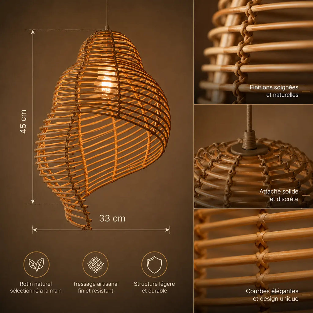Lustre En Rotin Coquillage Led Créatif