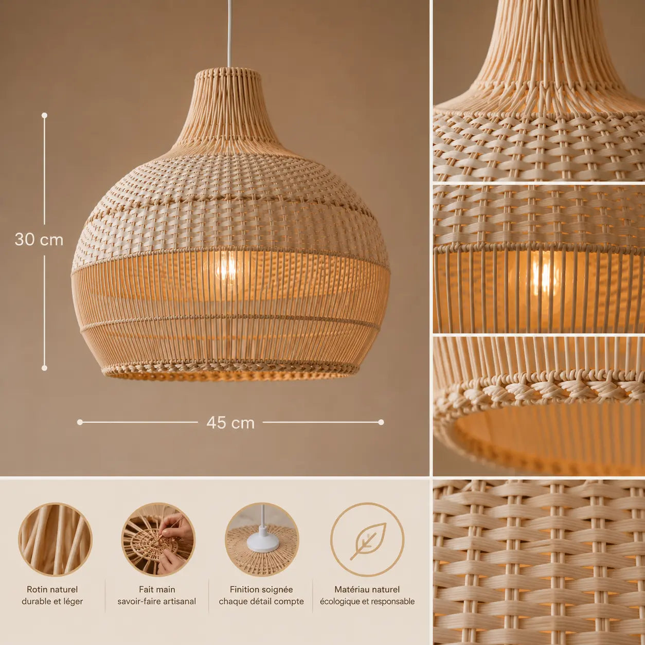 Suspension Luminaire En Rotin Vintage