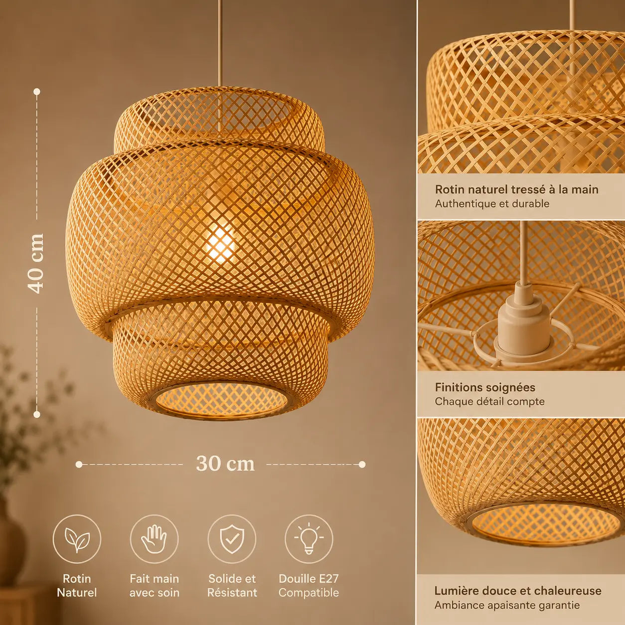 Lustre Suspendu Rotin Style Chinois