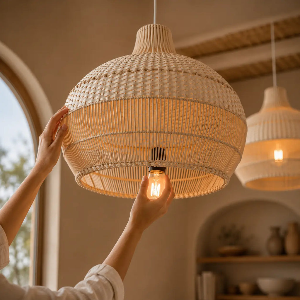 Suspension Luminaire En Rotin Vintage