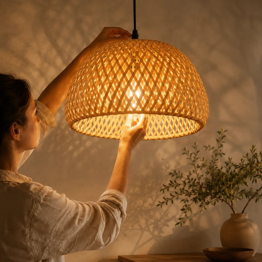 Abat Jour En Rotin Naturel Led