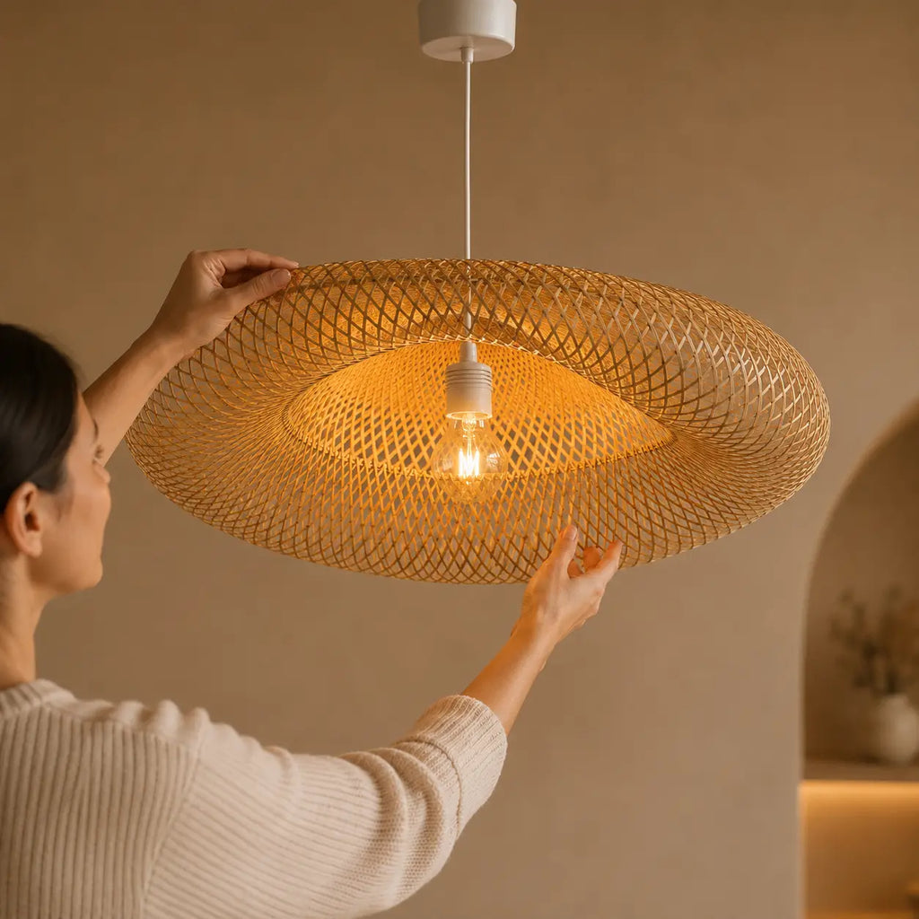 Lustre Rotin Vintage Style Rétro Chinois