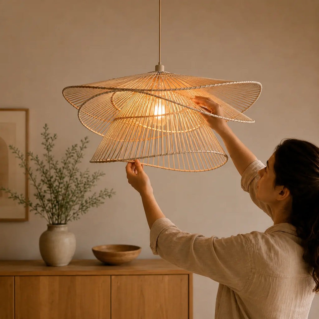 Lustre En Rotin Tissé Créatif Moderne