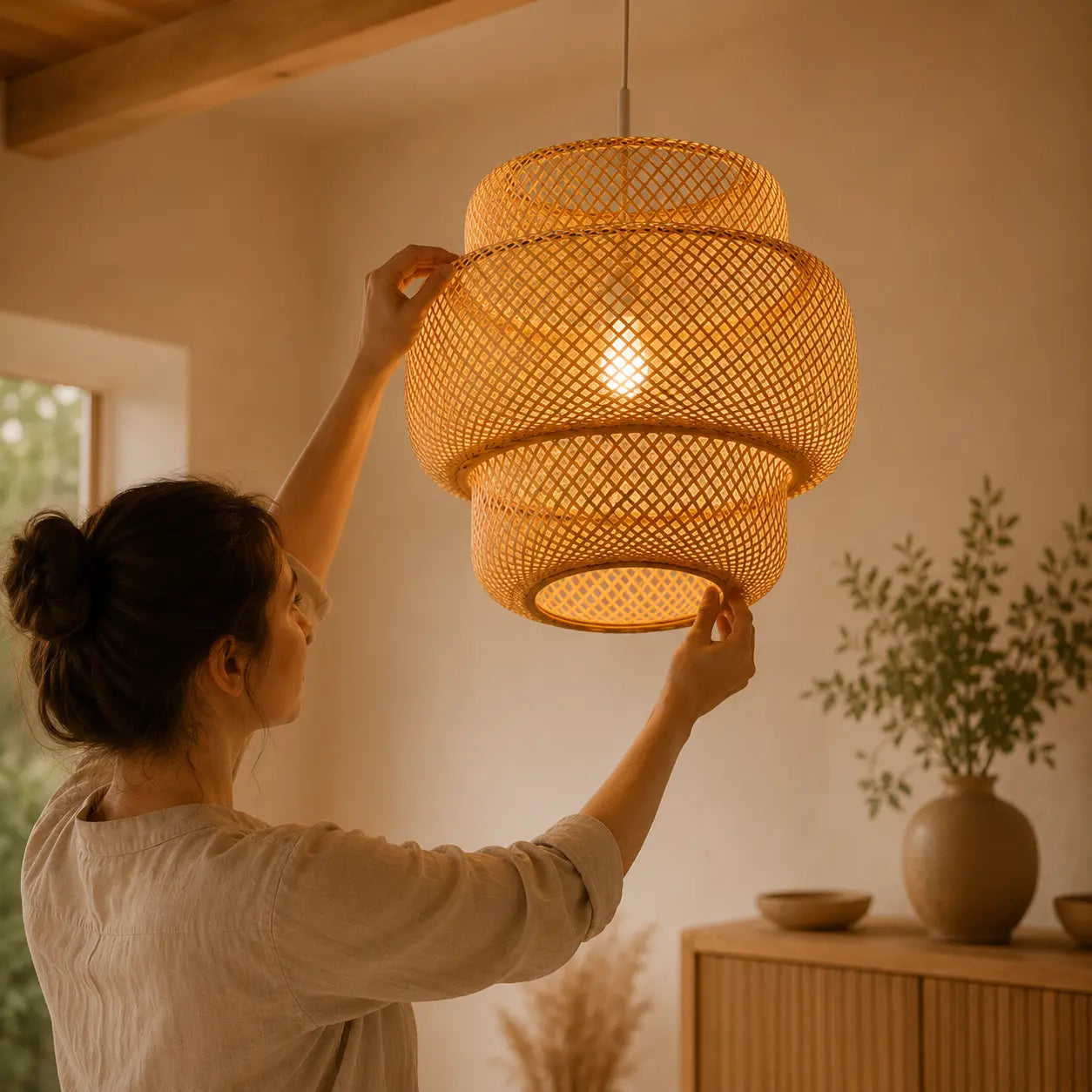Lustre Suspendu Rotin Style Chinois