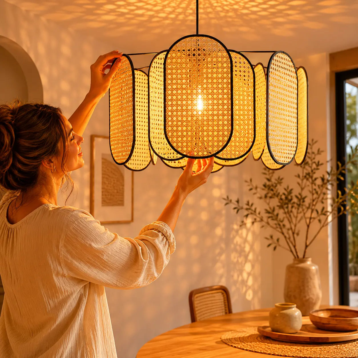 Lustre En Rotin De Plafond Style Chinois