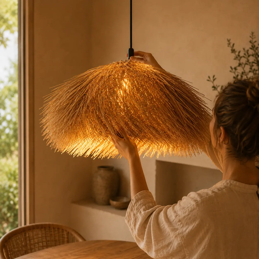 Plafonnier en Rotin Suspendu Vintage