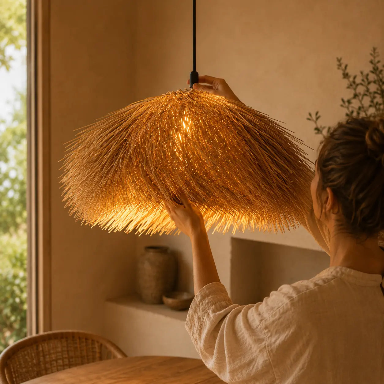 Plafonnier en Rotin Suspendu Vintage