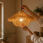 Lustre En Rotin Tressé Vintage