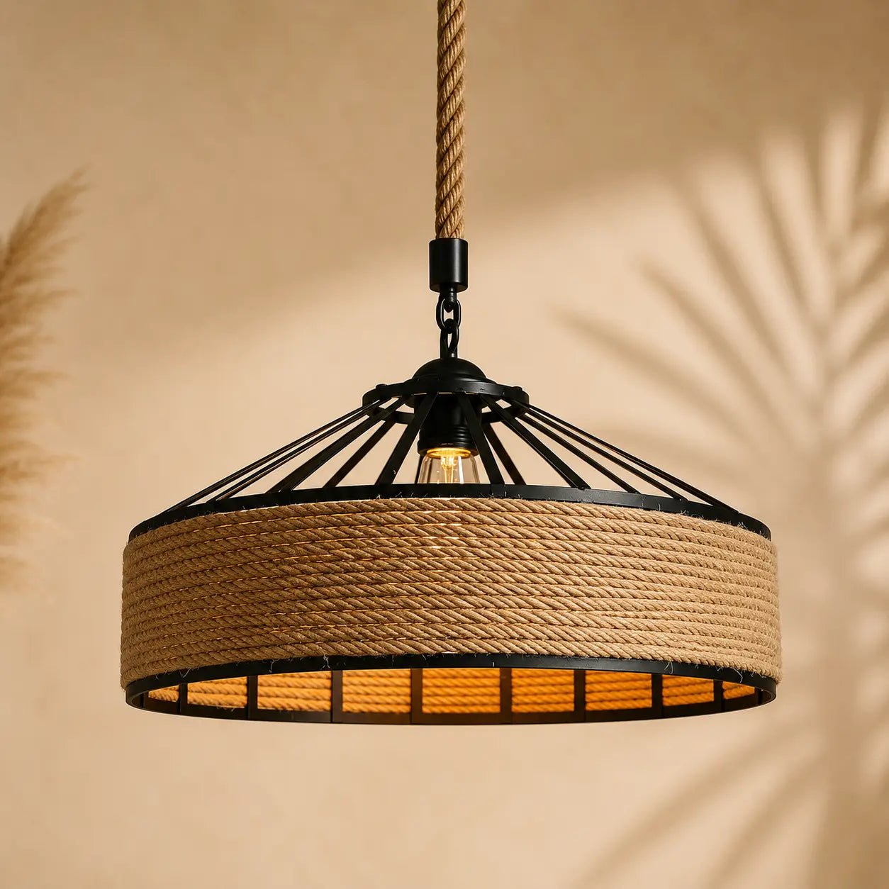 Plafonnier Rotin Style Industriel
