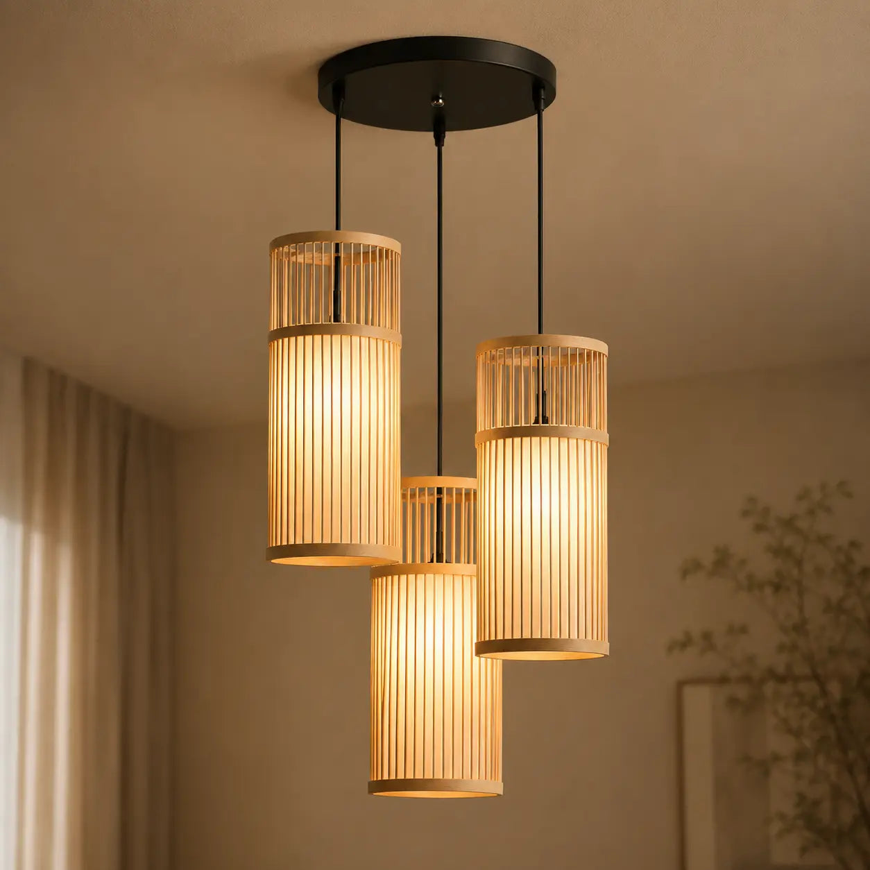 Triples Lustres En Rotin Cylindrique