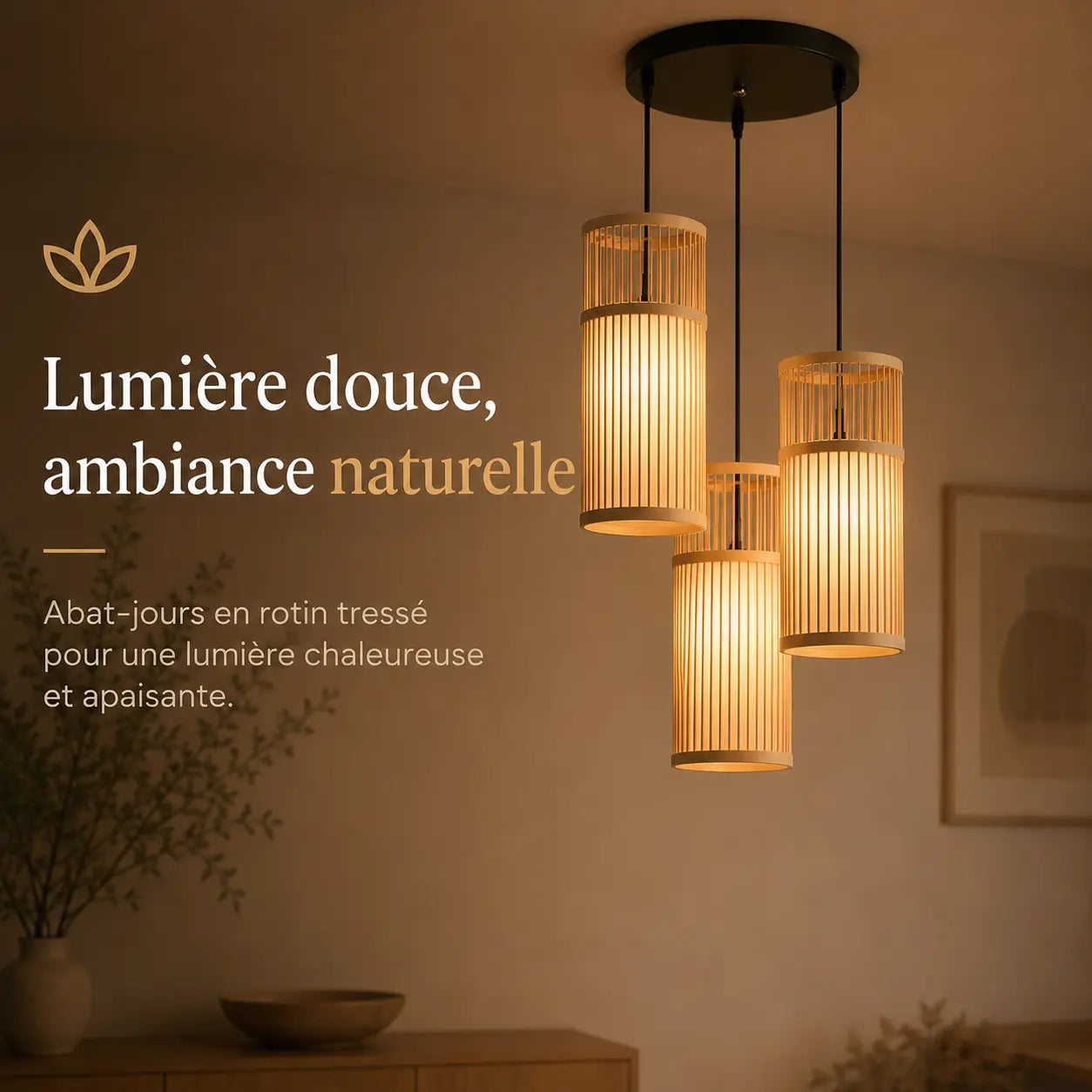 Triples Lustres En Rotin Cylindrique