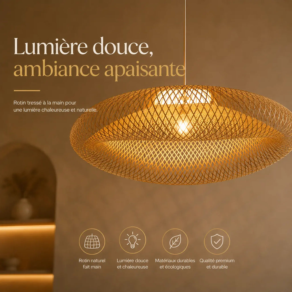Lustre Rotin Vintage Style Rétro Chinois