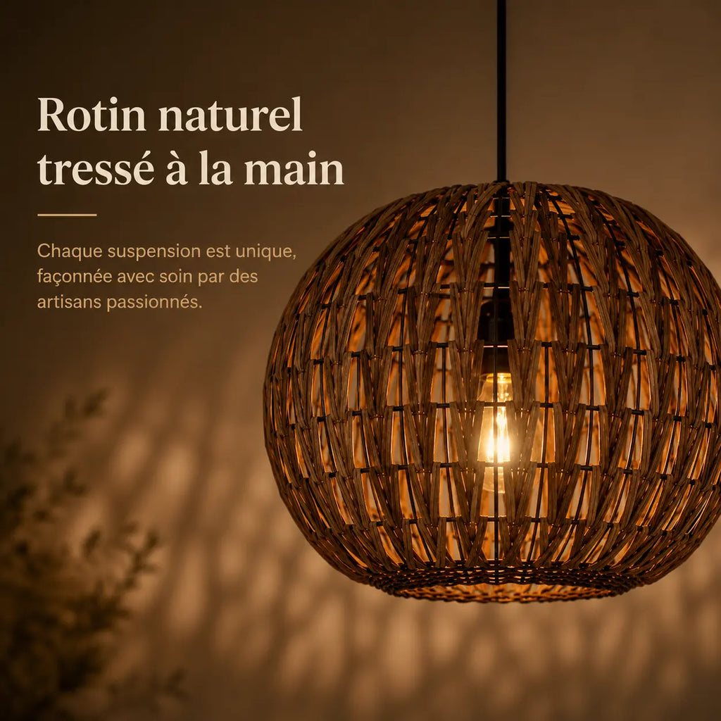 Suspension Rotin Rond Rustique