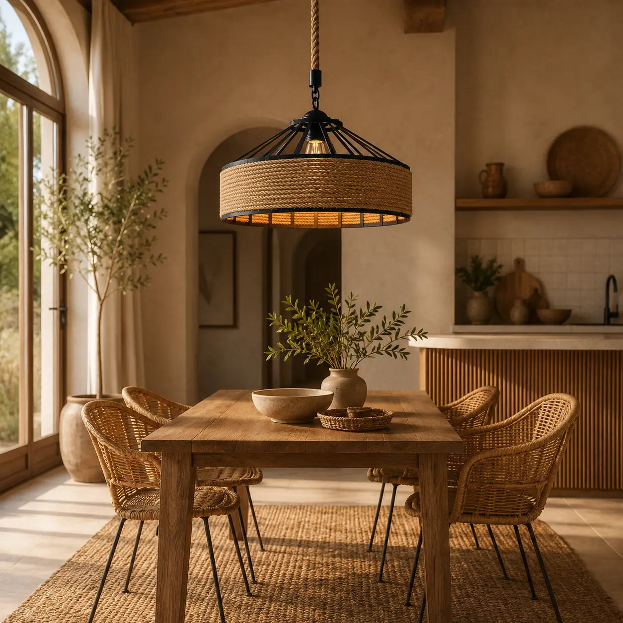 Plafonnier Rotin Style Industriel