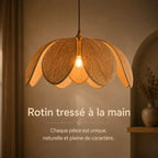 Suspension Rotin Naturel Pétales LED