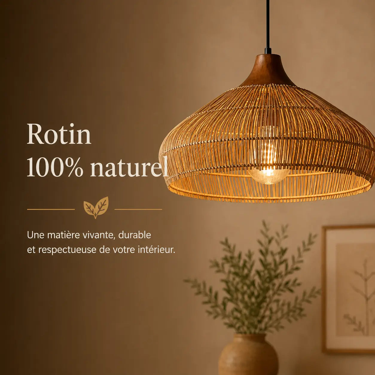 Suspension Rotin Ajustable Style Rétro