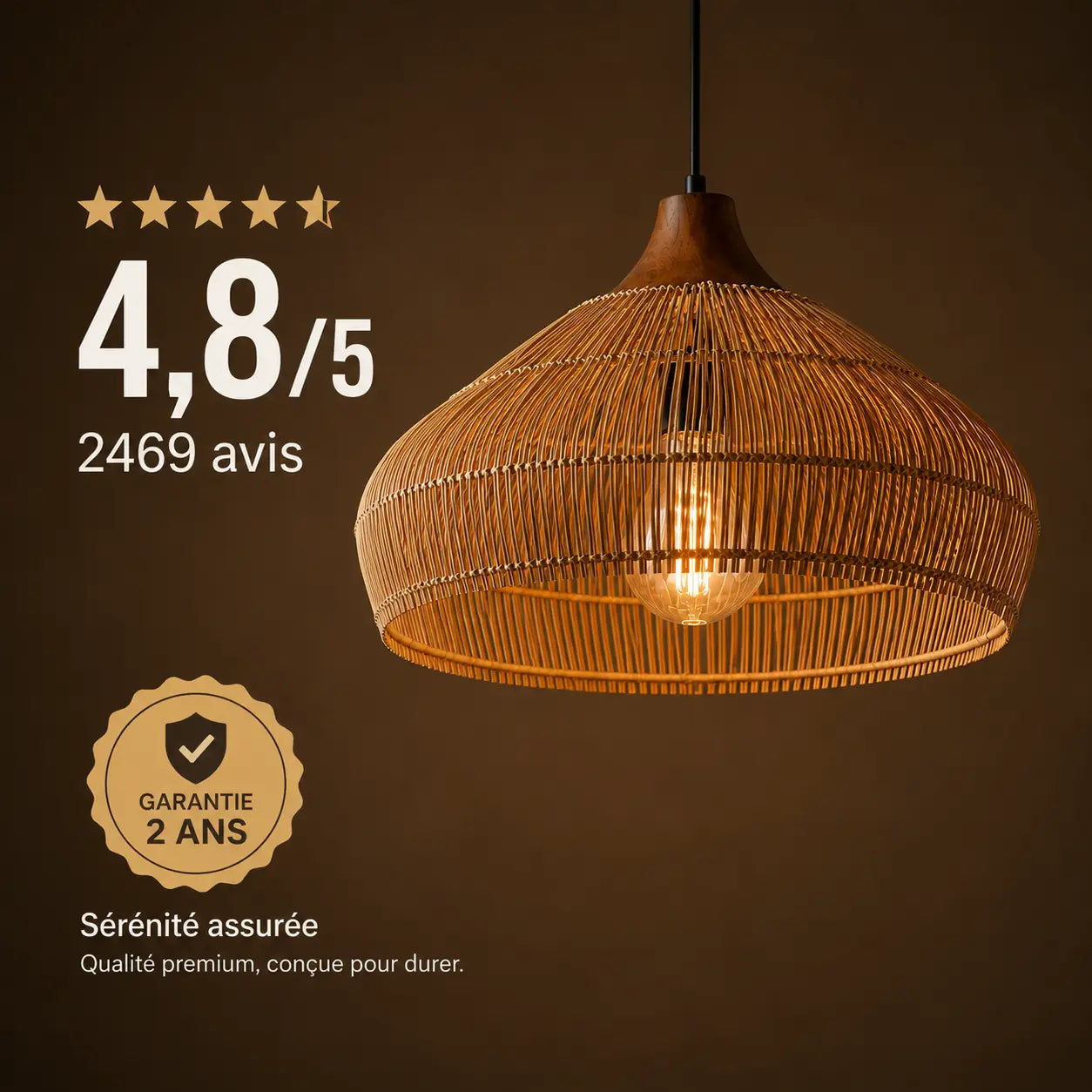 Suspension Rotin Ajustable Style Rétro