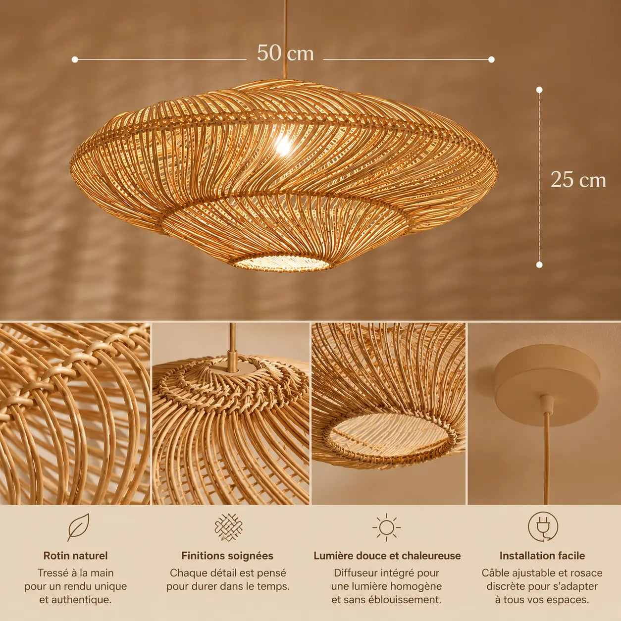 Suspension Rotin Lampe Créative