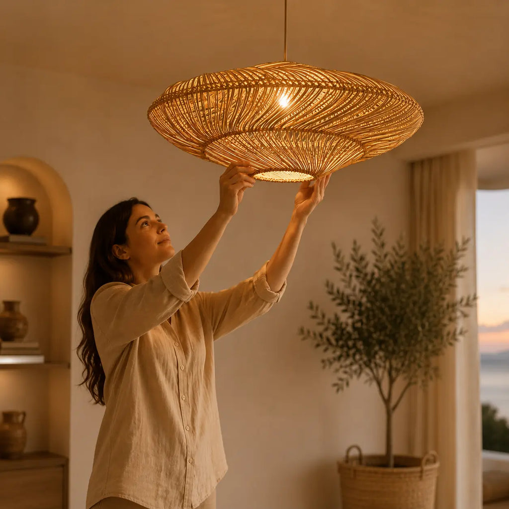 Suspension Rotin Lampe Créative