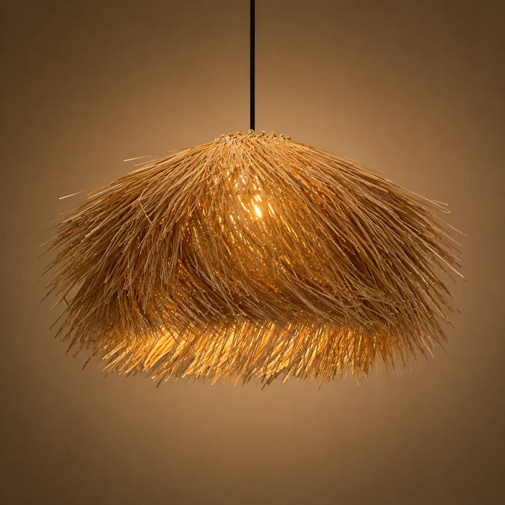 Plafonnier en Rotin Suspendu Vintage