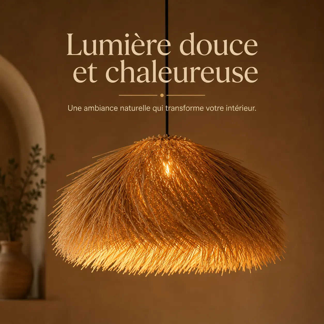 Plafonnier en Rotin Suspendu Vintage
