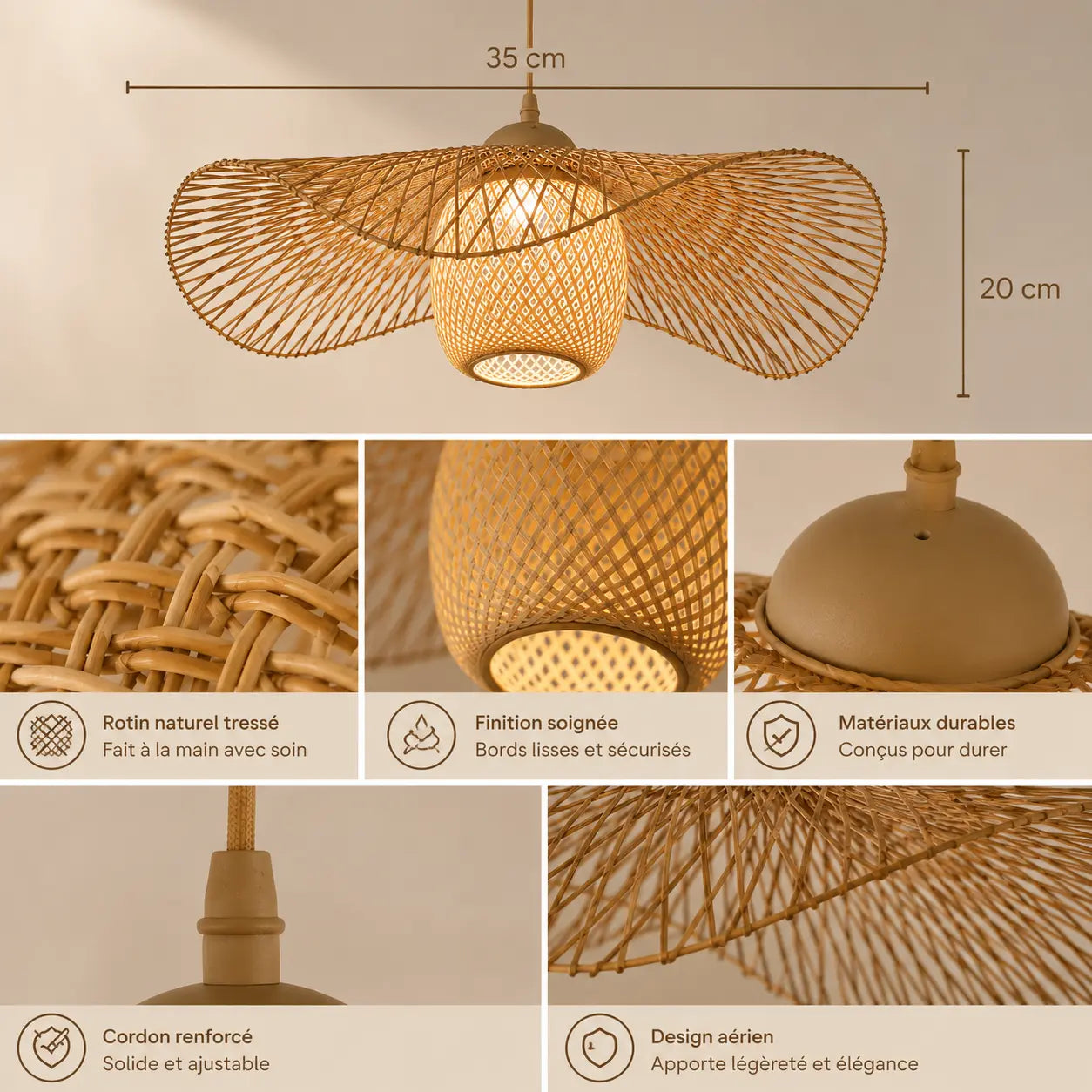 Suspension Rotin Style Vintage